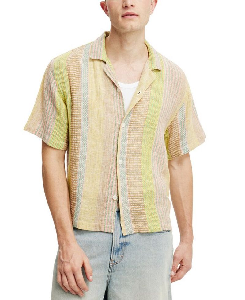 コットンオン メンズ トップス シャツ COTTON ON Men's Box Fit Short Sleeve Shirt Yellow multi stripe イエロー