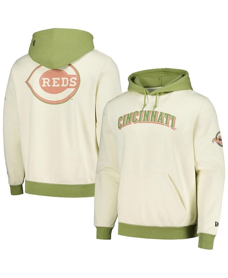 ニューエラ メンズ アウター パーカー・スウェット パーカー New Era Men's Cream/Green Cincinnati Reds Color Pop Pullover Hoodie Cream Green クリーム