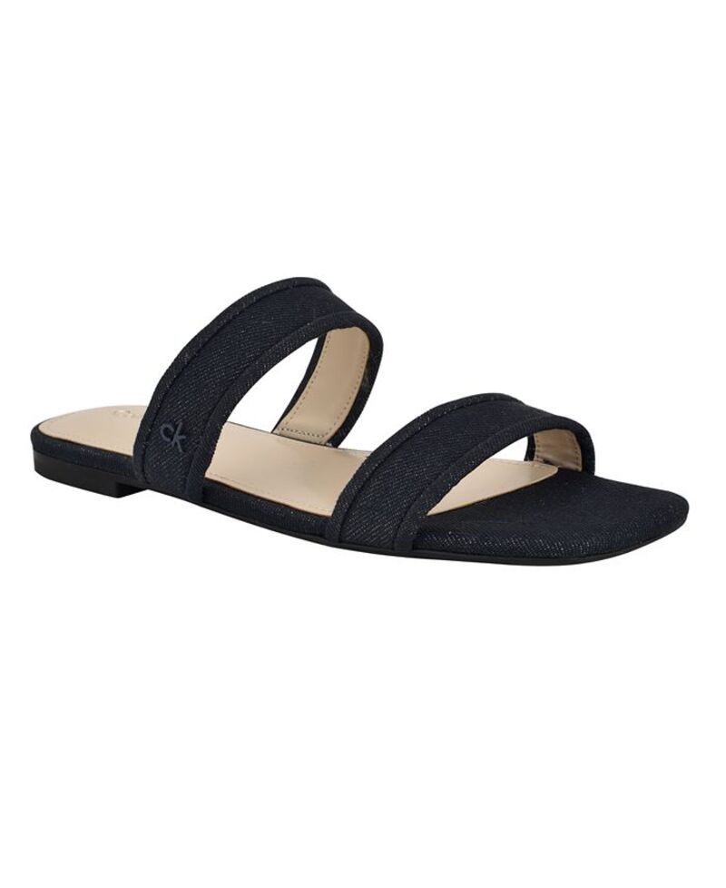 カルバンクライン レディース シューズ サンダル Calvin Klein Women's Felisa Double Band Slip-On Flat Sandals Dark Blue Denim デニム