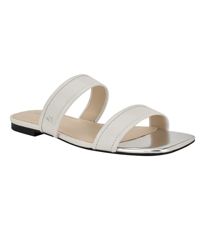 カルバンクライン レディース シューズ サンダル Calvin Klein Women's Felisa Double Band Slip-On Flat Sandals White Leather ホワイト|ReVida 店