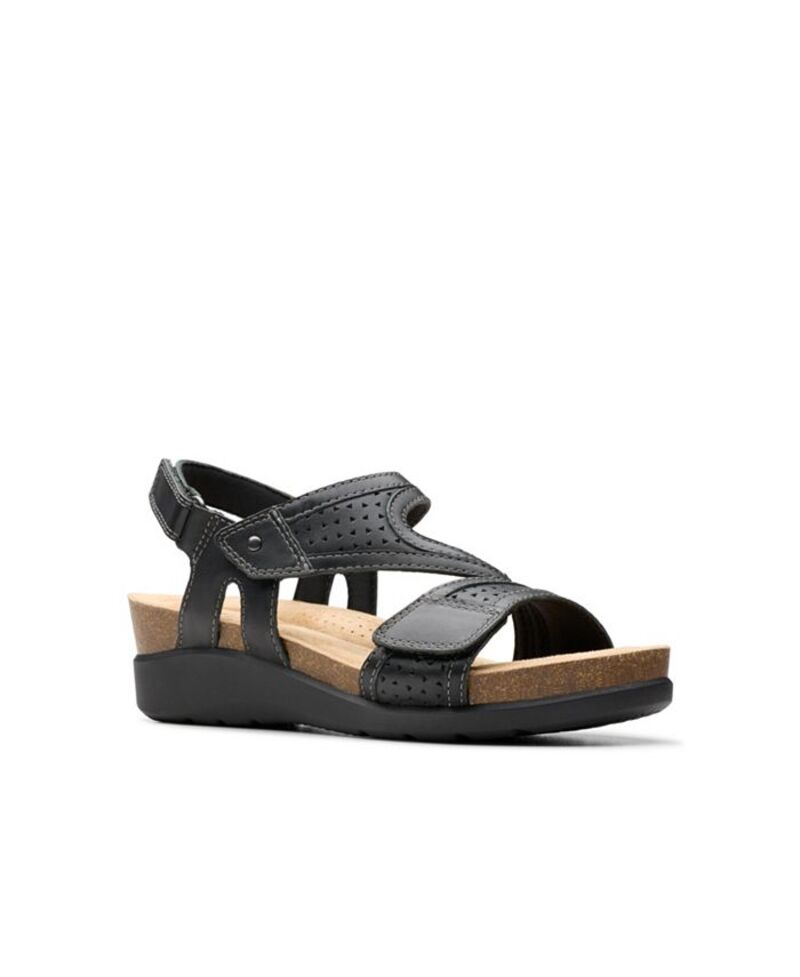 クラークス レディース シューズ サンダル Clarks Women's Calenne Carmen Slip On Flat Sandals Black Leather ブラック