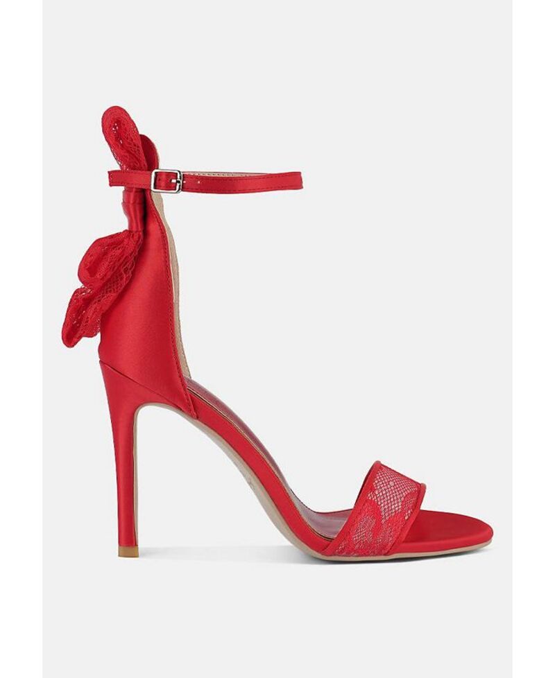 ロンドンラグ レディース シューズ サンダル レース London Rag Delancy Bow Detail Lace Stiletto Sandals Red レッド｜ReVida 店