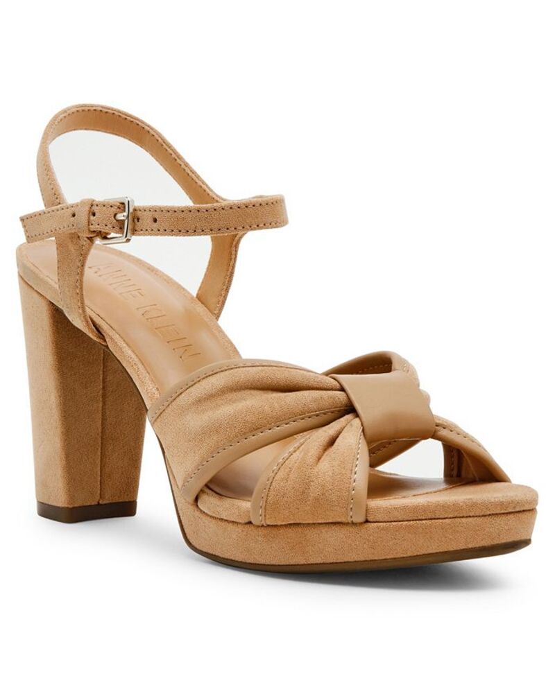 アンクライン レディース シューズ サンダル ヒール Anne Klein Women's Verde Block Heeled Dress Sandals Natural Suede｜ReVida 店