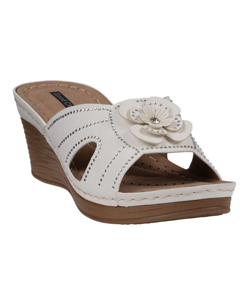 ジーシーシューズ レディース シューズ サンダル フラワー柄 フラワー GC Shoes Women's Fiora Floral Wedge Sandals White ホワイト|ReVida 店
