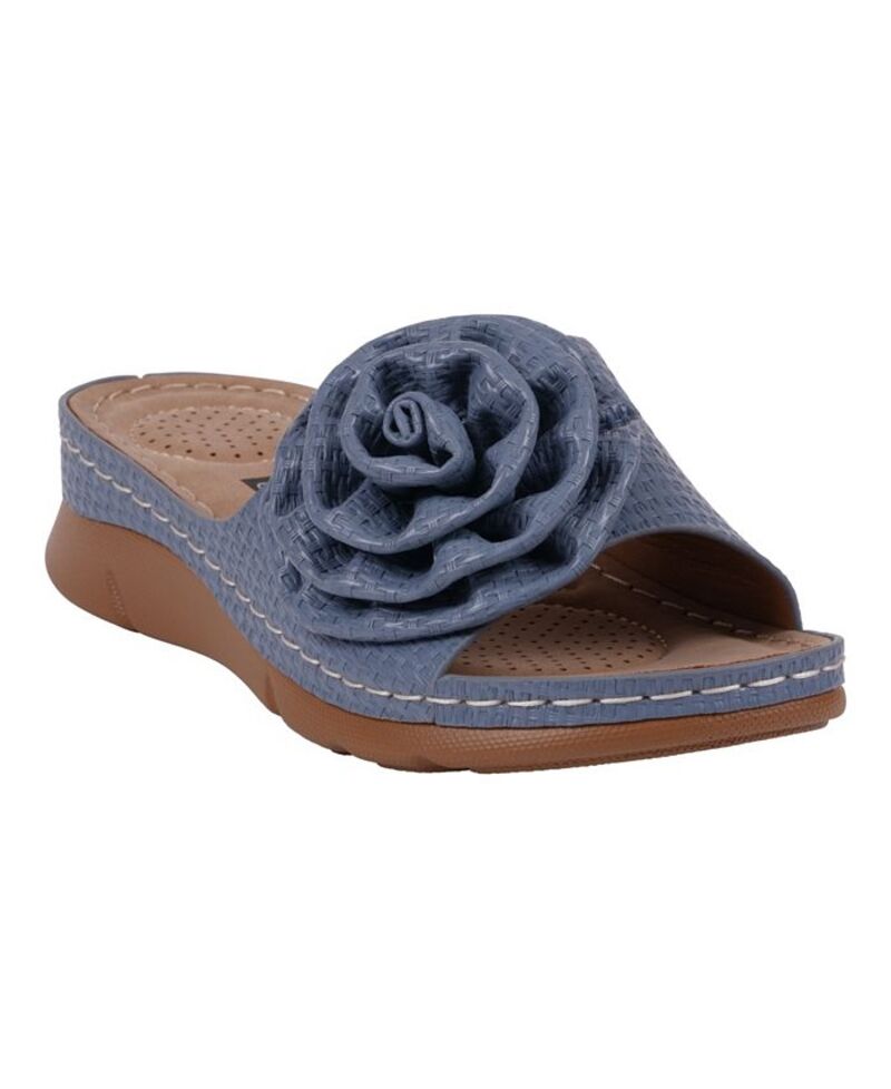 ジーシーシューズ レディース シューズ サンダル GC Shoes Women's Honey Flower Rosette Flat Sandals Blue ブルー｜ReVida 店