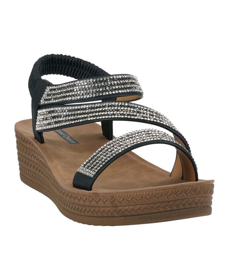 ジーシーシューズ レディース シューズ サンダル GC Shoes Women's Ruby Embellished Cross Strap Wedge Sandals Black ブラック｜ReVida 店