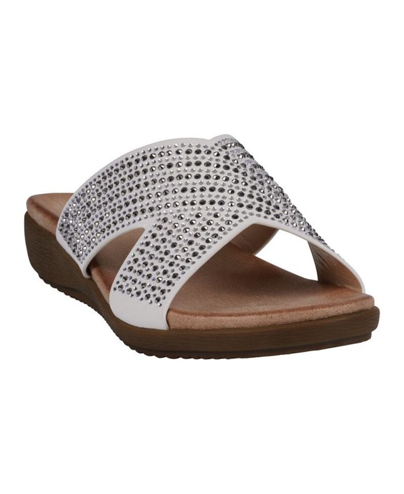 ジーシーシューズ レディース シューズ サンダル GC Shoes Women's Sharlene Embellished Cross-Strap Flat Sandals Off White オフホワイト｜ReVida 店