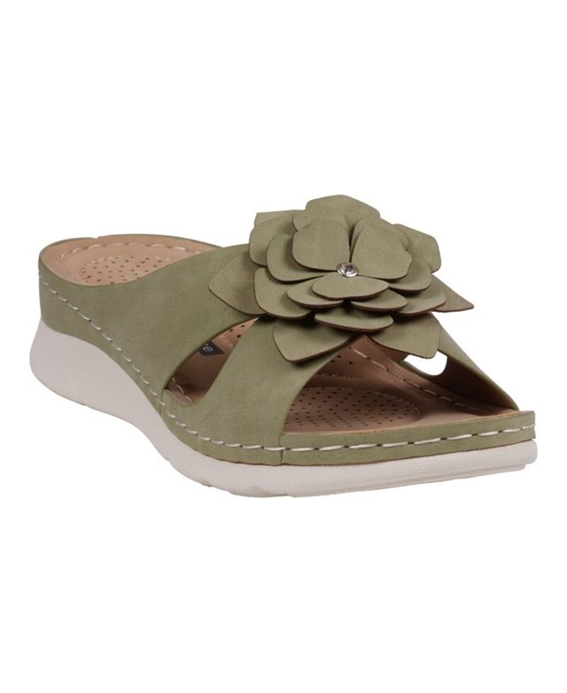 ジーシーシューズ レディース シューズ サンダル GC Shoes Women's Claire Flower Rosette Comfort Sandals Green グリーン｜ReVida 店