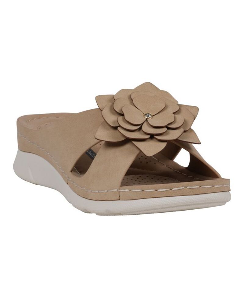 ジーシーシューズ レディース シューズ サンダル GC Shoes Women's Claire Flower Rosette Comfort Sandals Tan タン｜ReVida 店