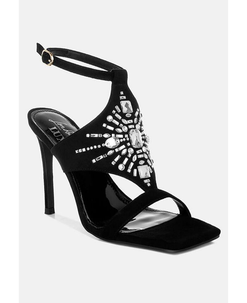 ロンドンラグ レディース シューズ サンダル ヒール London Rag Warda Jeweled Shiny Stiletto Heels Black ブラック｜ReVida 店