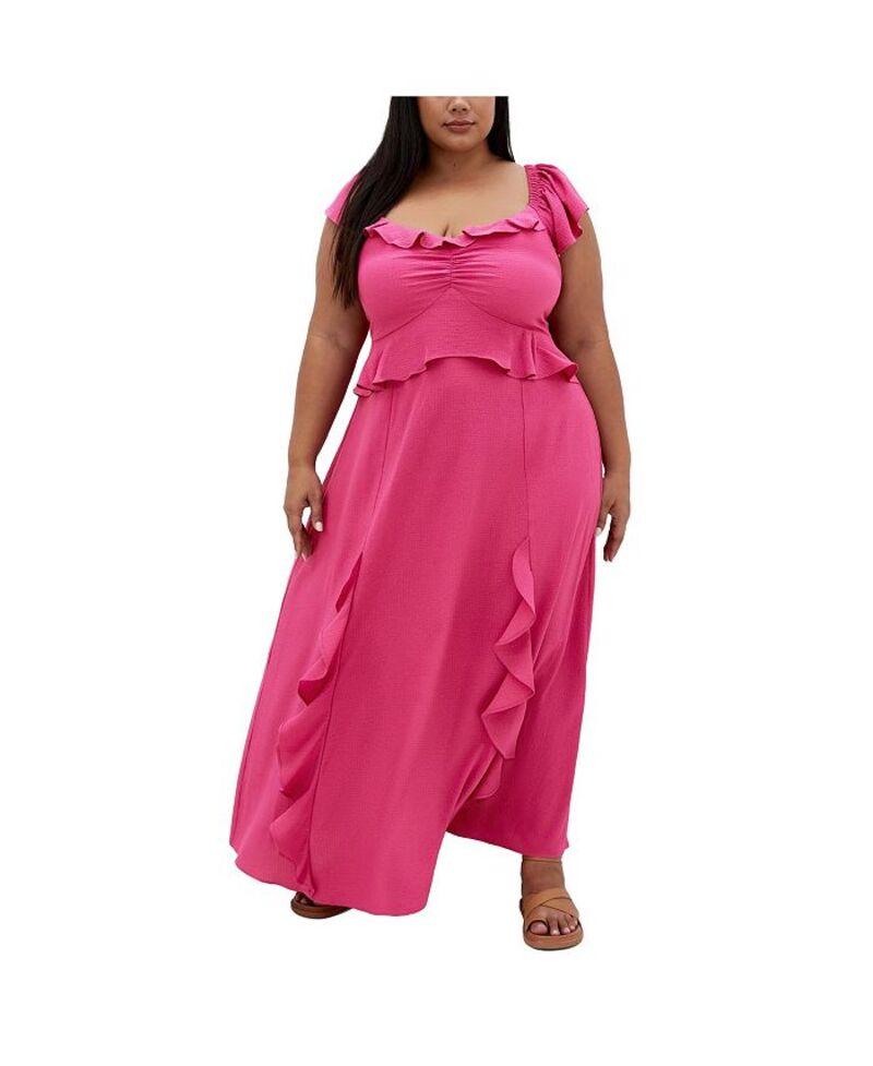 シティーシック レディース トップス ワンピース マキシワンピース プラスサイズ マキシ CITY CHIC Plus Size Fee Frill Maxi Dress Magenta マゼンタ