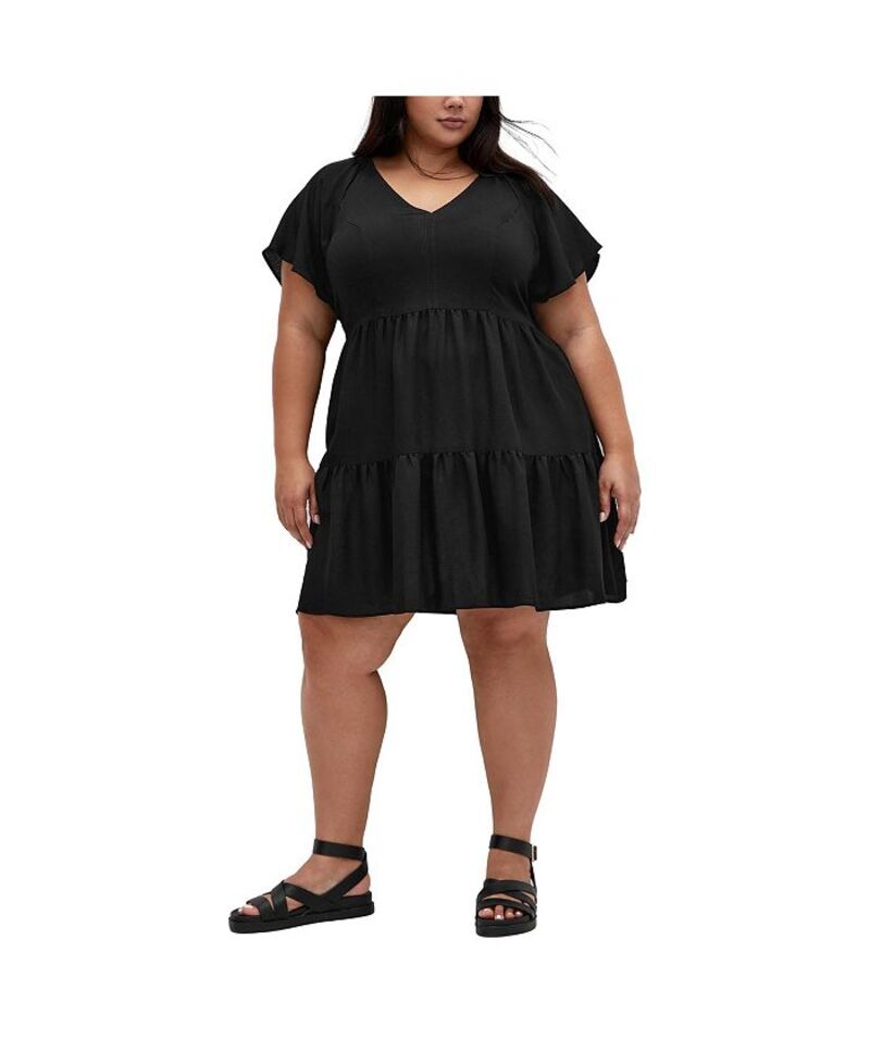シティーシック レディース トップス ワンピース ミニワンピース プラスサイズ ミニ CITY CHIC Plus Size Frill Mini Dress Black ブラック|ReVida 店
