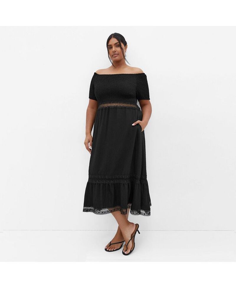 シティーシック レディース トップス ワンピース ミディワンピース プラスサイズ ミディ CITY CHIC Plus Size Aura Midi Dress Black ブラック|ReVida 店