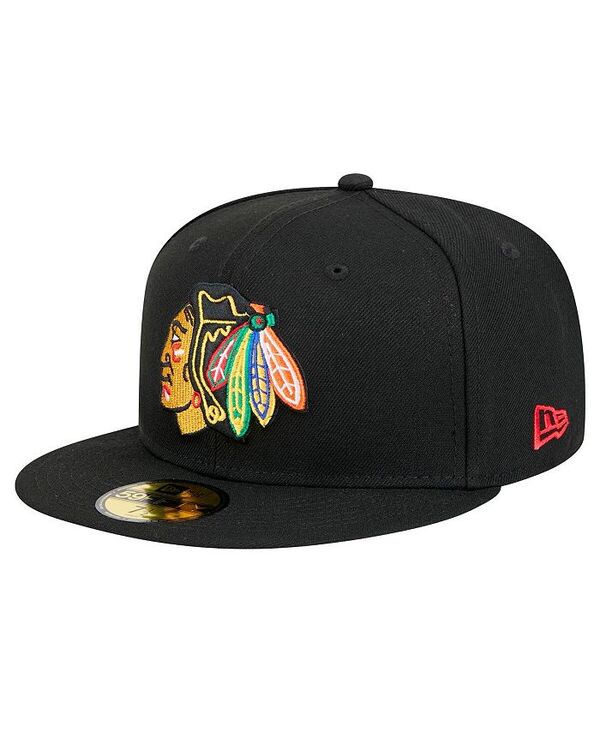 ニューエラ メンズ アクセサリー 帽子 New Era Men's Black Chicago Blackhawks Core 59FIFTY Fitted Hat Black ブラック