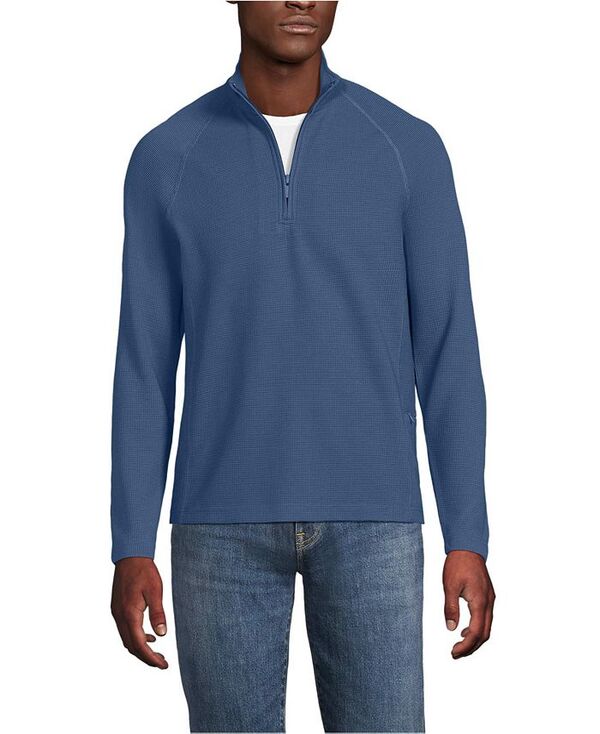 ランズエンド メンズ トップス シャツ ハーフジップ Lands' End Men's Long Sleeve Waffle Quarter Zip Light indigo blue インディゴ