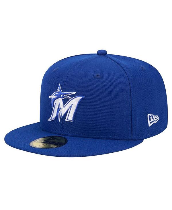ニューエラ メンズ アクセサリー 帽子 ロゴ New Era Men's Royal Miami Marlins White Logo 59FIFTY Fitted Hat Royal ホワイト