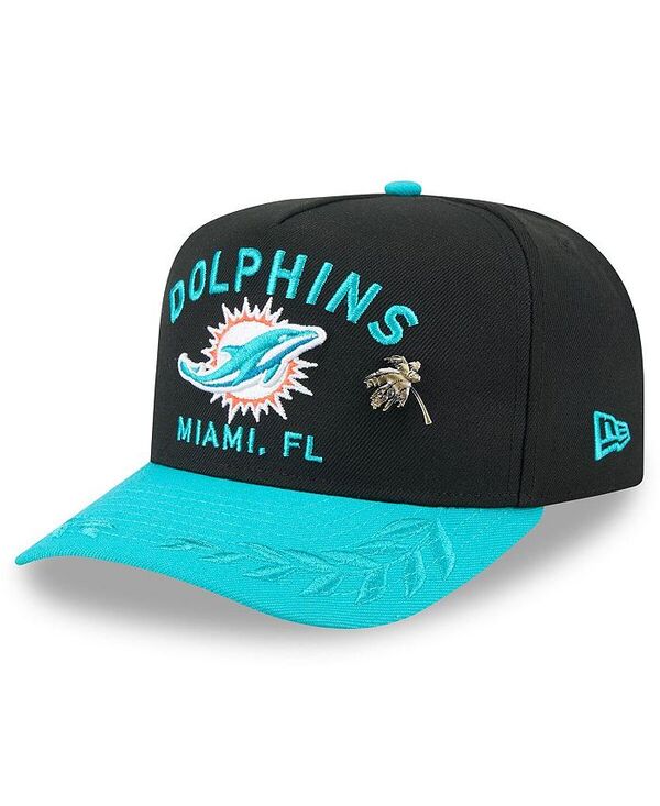 ニューエラ メンズ アクセサリー 帽子 New Era Men's Black/Aqua Miami Dolphins 2025 NFL Draft On Stage A-Frame 59FIFTY Fitted Hat Black Aqua ブラック