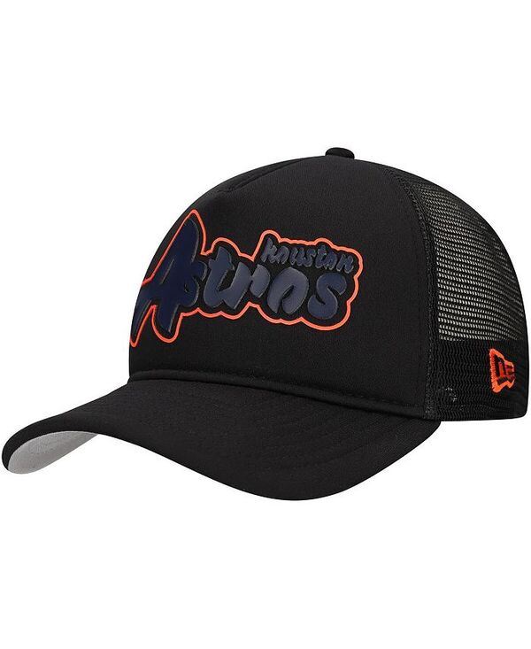 ニューエラ メンズ アクセサリー 帽子 New Era Men's Black Houston Astros Retro Bold A-Frame Trucker 9FORTY Adjustable Hat Black ブラック｜ReVida 店 9,105円