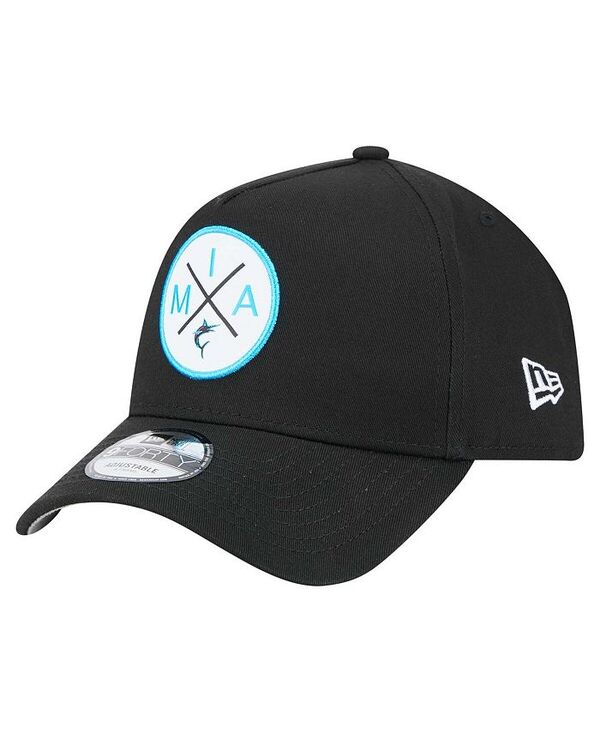 ニューエラ メンズ アクセサリー 帽子 New Era Men's Black Miami Marlins 9FORTY A-Frame Adjustable Hat Black ブラック｜ReVida 店