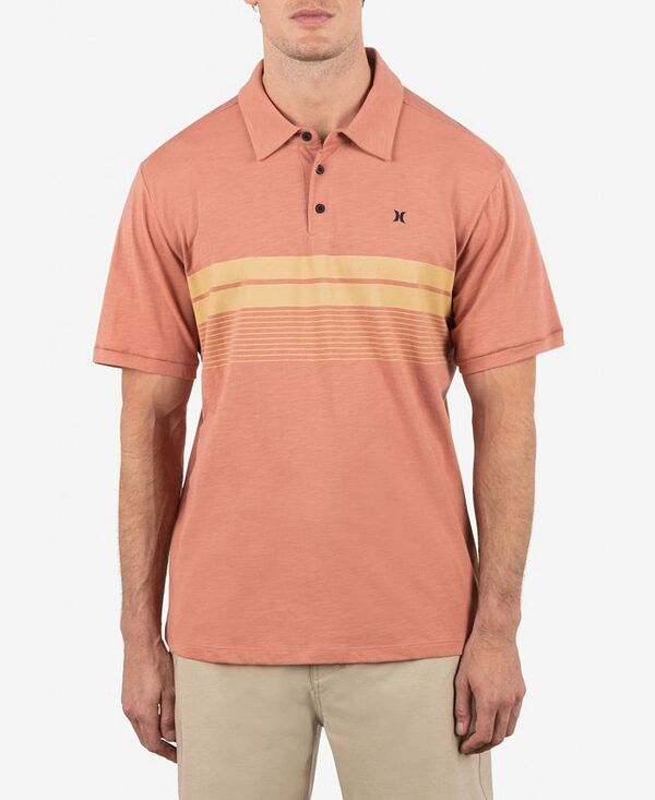 ハーレー メンズ トップス ポロシャツ プリント シャツ Hurley Men's Printed Stripe Slub Short Sleeve Polo Shirt Martian rust ラスト