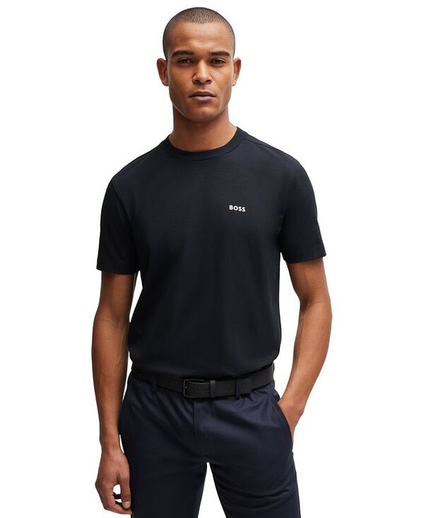 ヒューゴボス メンズ トップス Tシャツ コントラスト ロゴ Hugo Boss Men's Contrast Logo Regular-Fit T-Shirt Dark Blue ブルー｜ReVida 店 14,541円