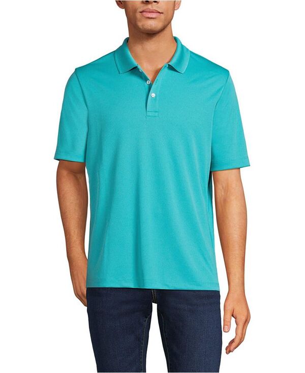 ランズ挙げ句の果て メンズ トップス スポーツシャツ Lands\u0027 End Men\u0027s Short Sleeve Solid Active Polo Shirt Peacock teal ティール