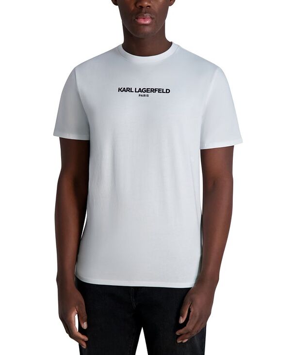 カール ラガーフェルド メンズ トップス Tシャツ クルーネック シャツ ロゴ KARL LAGERFELD PARIS Men's Short Sleeve Crewneck Logo T-Shirt White ホワイト|ReVida 店