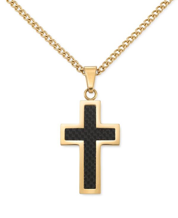 シモン アイ スミス メンズ アクセサリー ネックレス・チョーカー・ペンダントトップ Tシャツ レース LEGACY for MEN by Simone I. Smith Black Carbon Fiber Cross 24 Pendant Necklace-Tone Ion-Plated Stainless Steel Black ブラック