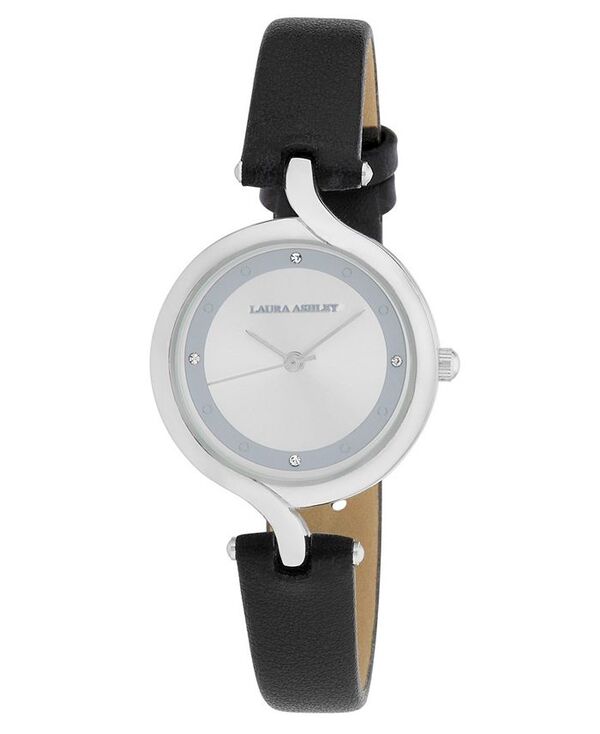 ローラアシュレイ レディース アクセサリー 腕時計 レザー Laura Ashley Women's Quartz Black Leather Watch 30mm Silver シルバー 17,486円
