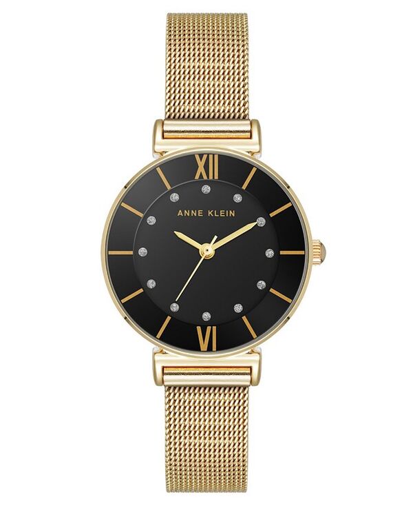 アンクライン レディース アクセサリー 腕時計 メッシュ Tシャツ Anne Klein Women Premium Round Gold-Tone Stainless Steel Mesh and Black Dial Watch 29mm Black Gold-Tone ブラック