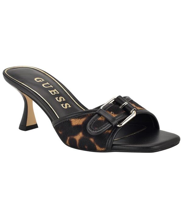 ゲス レディース シューズ サンダル ヒール GUESS Women's Dista Buckle Kitten Heel Sandals Leopard Calf Hair アニマル