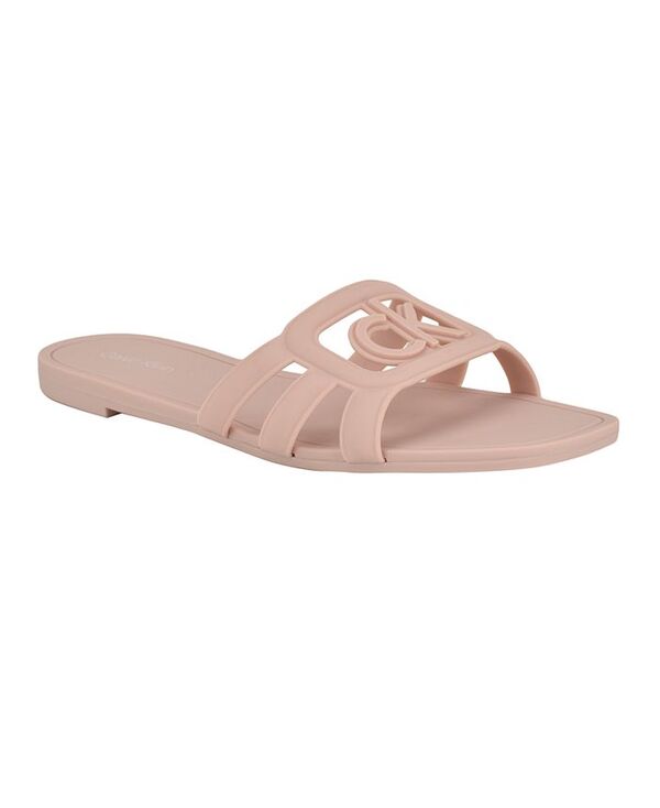 カルバンクライン レディース シューズ サンダル ロゴ Calvin Klein Women's Yoana Logo Slip-On Flat Sandals Light Pink ピンク｜ReVida 店