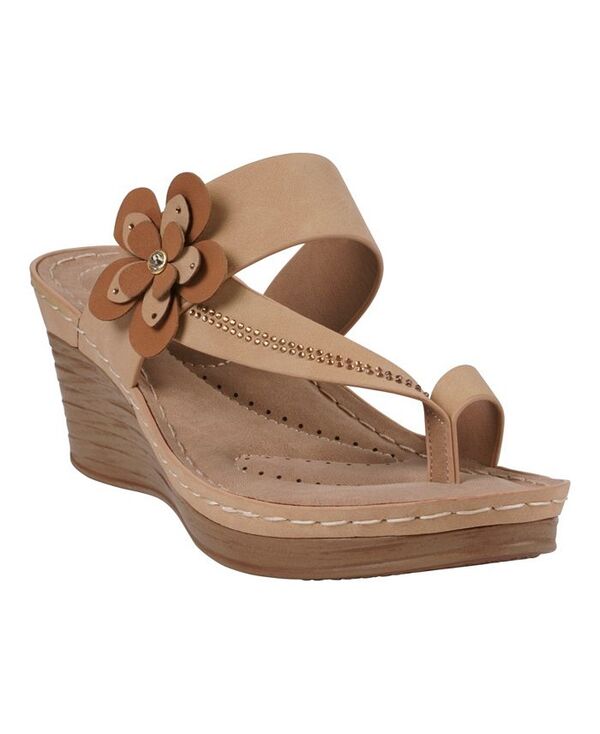 ジーシーシューズ レディース シューズ サンダル フラワー柄 フラワー GC Shoes Women's Taryn Floral Wedge Sandals Tan タン