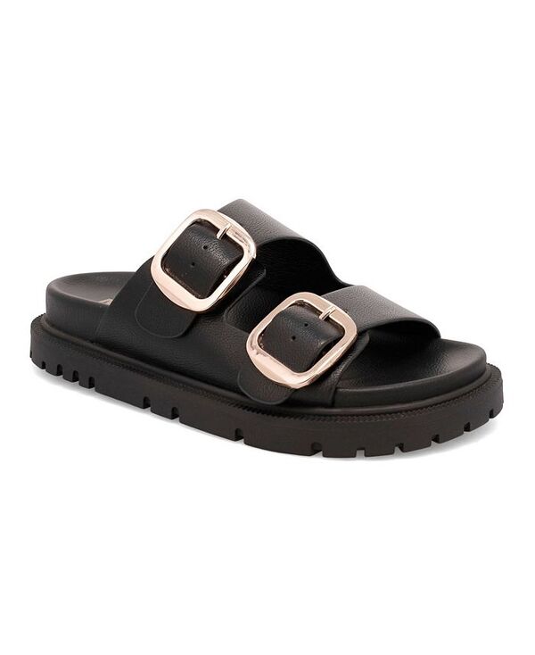 ミア レディース シューズ サンダル MIA Women's Gen Double Buckle Flat Slide Sandals Black ブラック