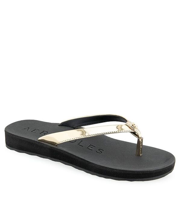 エアロソールズ レディース シューズ サンダル Aerosoles Women's Jace Round Toe Thong Sandals Gold Mirror/Black ブラック