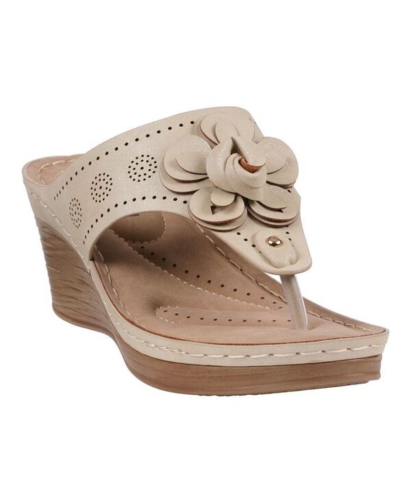 ジーシーシューズ レディース シューズ サンダル フラワー柄 フラワー GC Shoes Women's Willa Floral Wedge Sandals Gold ゴールド