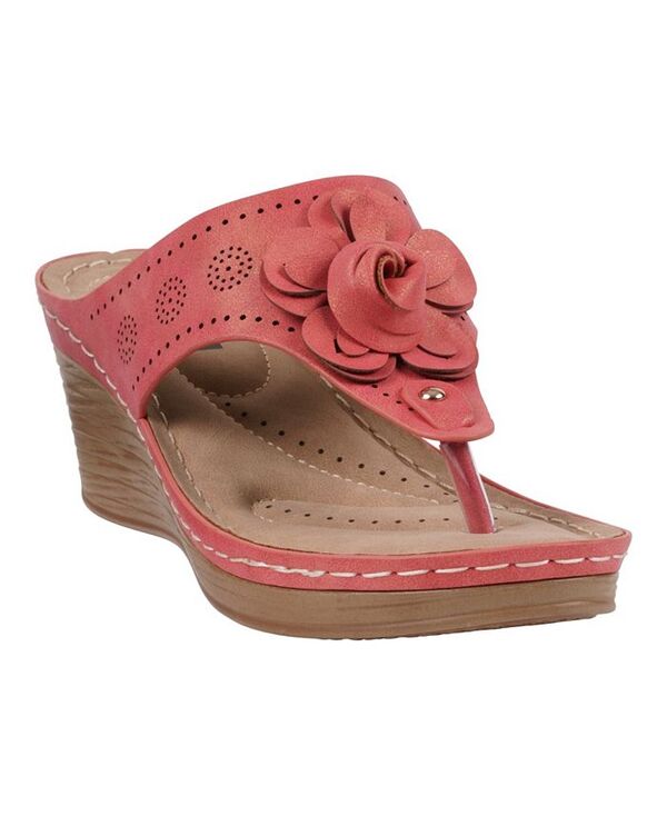 ジーシーシューズ レディース シューズ サンダル フラワー柄 フラワー GC Shoes Women's Willa Floral Wedge Sandals Red レッド