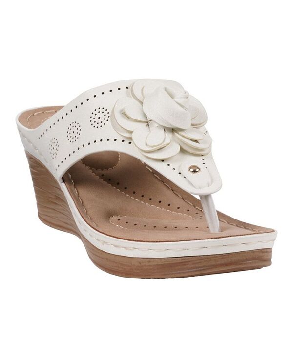 ジーシーシューズ レディース シューズ サンダル フラワー柄 フラワー GC Shoes Women's Willa Floral Wedge Sandals White ホワイト