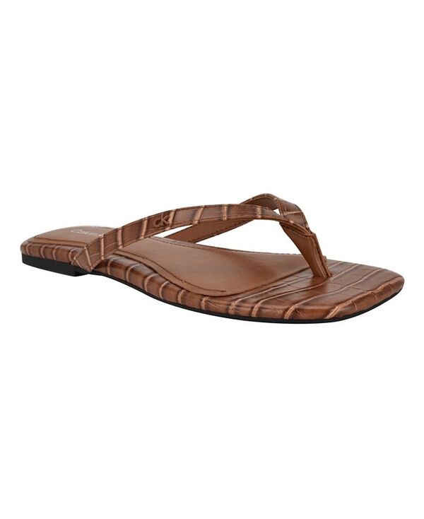 カルバンクライン レディース シューズ サンダル Calvin Klein Women's Stelea Flat Thong Sandals Brown Croco ブラウン