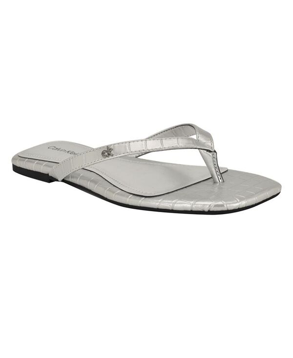 カルバンクライン レディース シューズ サンダル Calvin Klein Women's Stelea Flat Thong Sandals Silver Croco シルバー