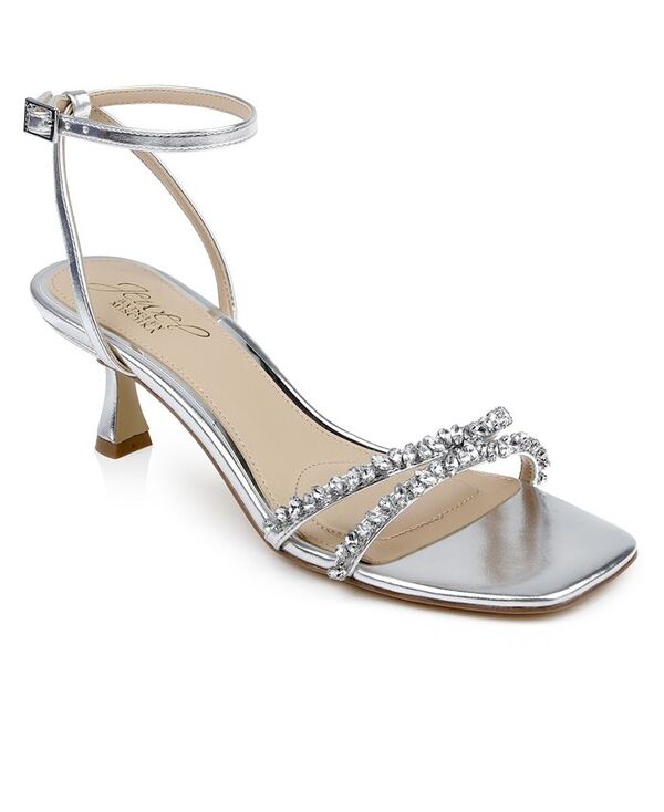 ジュウェルダグレイミシュカ レディース シューズ サンダル ヒール Jewel Badgley Mischka Women's Nayla Kitten Heel Dress Sandals Silver Metallic シルバー｜ReVida 店