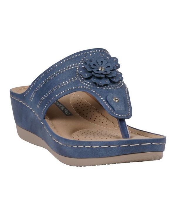 ジーシーシューズ レディース シューズ サンダル フラワー柄 フラワー GC Shoes Women's Cora Embellished Floral Wedge Sandals Blue ブルー