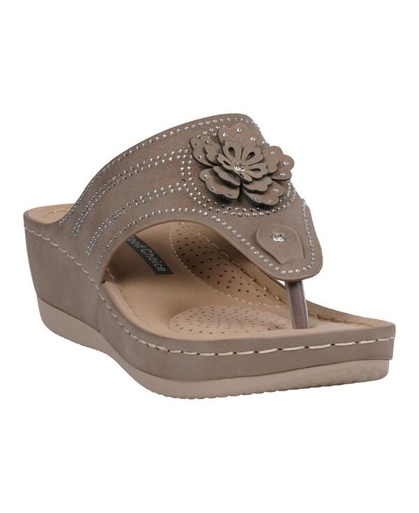 ジーシーシューズ レディース シューズ サンダル フラワー柄 フラワー GC Shoes Women's Cora Embellished Floral Wedge Sandals Bronze｜ReVida 店
