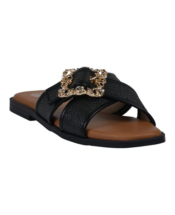 ジーシーシューズ レディース シューズ サンダル GC Shoes Women's Ivy Embellished Buckle Slide Flat Sandals Black ブラック|ReVida 店