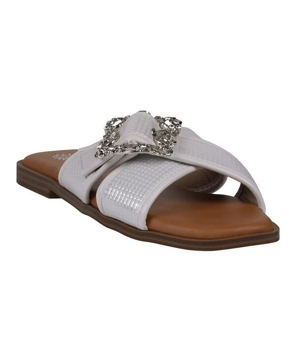 ジーシーシューズ レディース シューズ サンダル GC Shoes Women's Ivy Embellished Buckle Slide Flat Sandals White ホワイト|ReVida 店