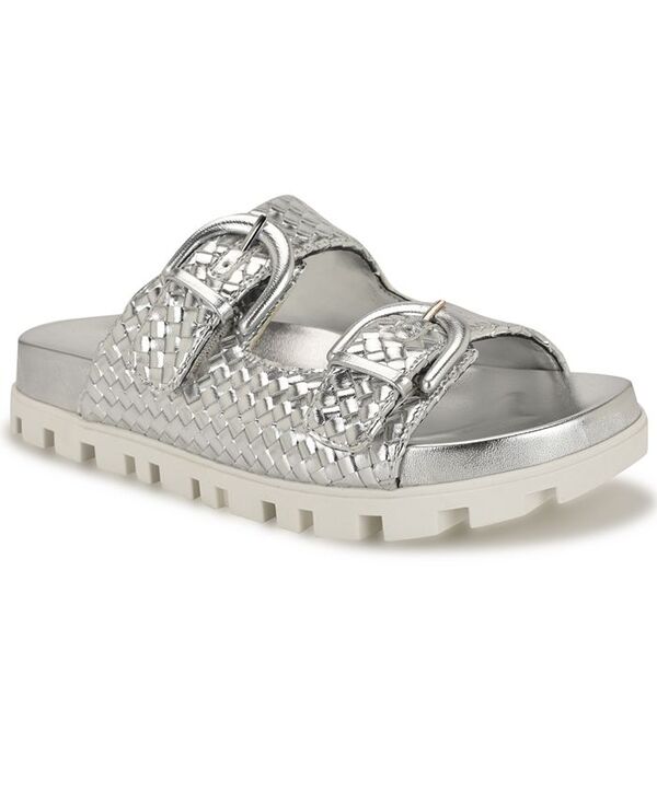 ナインウェスト レディース シューズ サンダル Nine West Women's Tindy Woven Buckle Straps Flat Sandals Silver シルバー