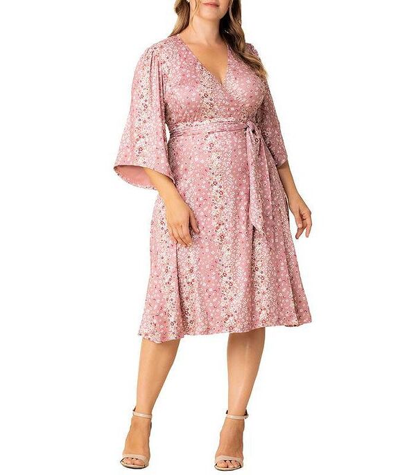 キヨナ レディース トップス ワンピース ラップワンピース プラスサイズ ミニ コントラスト Kiyonna Plus Size Gemini Wrap Dress with Contrast Lined Sleeves Pink floral falls ピンク 27,594円