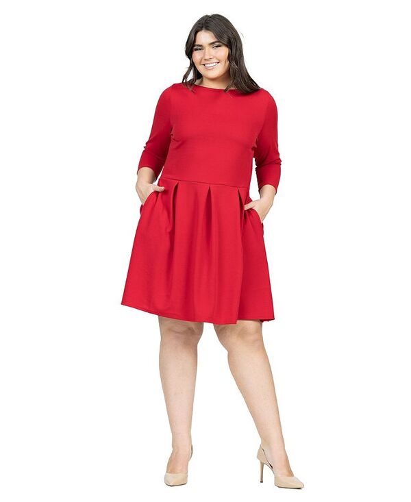 24 セブンコンフォート レディース トップス ワンピース プラスサイズ 24seven Comfort Apparel Plus Size Perfect Fit and Flare Pocket Dress Red レッド｜ReVida 店