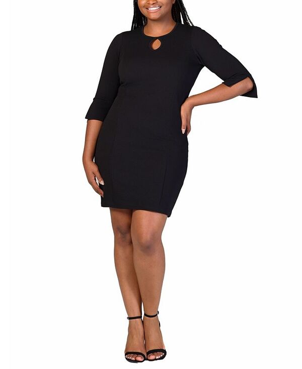 24 セブンコンフォート レディース トップス ワンピース ミニワンピース プラスサイズ ミニ 24seven Comfort Apparel Plus Size Three Quarter Sleeve Mini Dress Black ブラック 13,460円