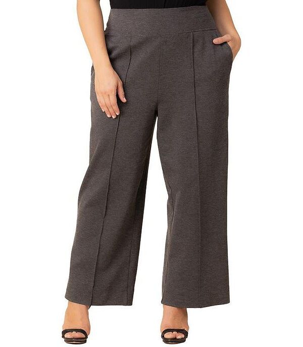 キヨナ レディース ボトムス カジュアルパンツ ワイドレッグ プラスサイズ パンツ Kiyonna Plus Size Polished Ponte Wide Leg Pants Charcoal grey チャコール|ReVida 店